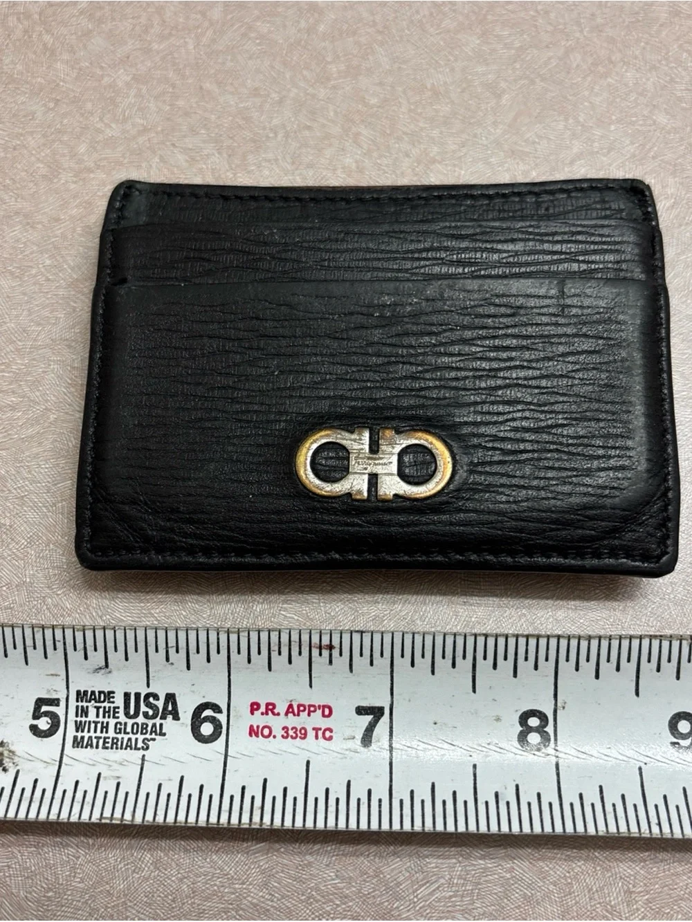 Salvatore Ferragamo Men's Double Gancini Cardholder NERO PEBBLE Magnetic Clip
